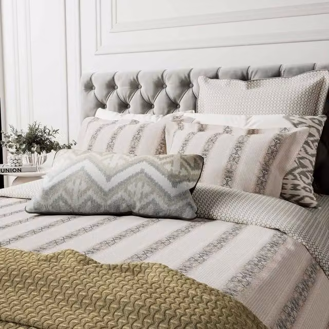 Bedeck of Belfast Hemma Kingsize Cotton Percale Duvet Cover and Pillowcase Set, Multicolour Striped Ethnic Design, W: 180 cm x L: 200 cm
