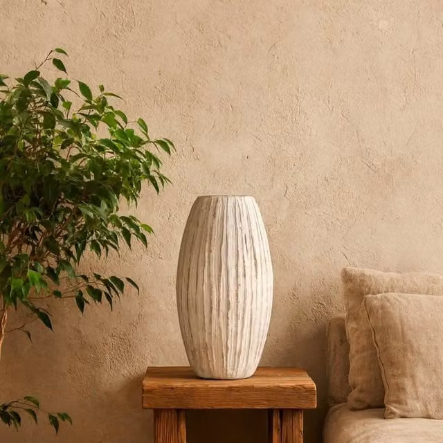 Wyld Haus Wildbloom Large White Ceramic Fin Vase, H 27.0 cm x W 27.0 cm x D 49.0 cm