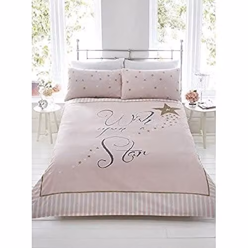 Rapport Home Wish Upon a Star Pink and Gold Duvet Cover Set with Pillowcases, W/D/H: 180 x 200 cm, Pillowcase: 50 x 75 cm