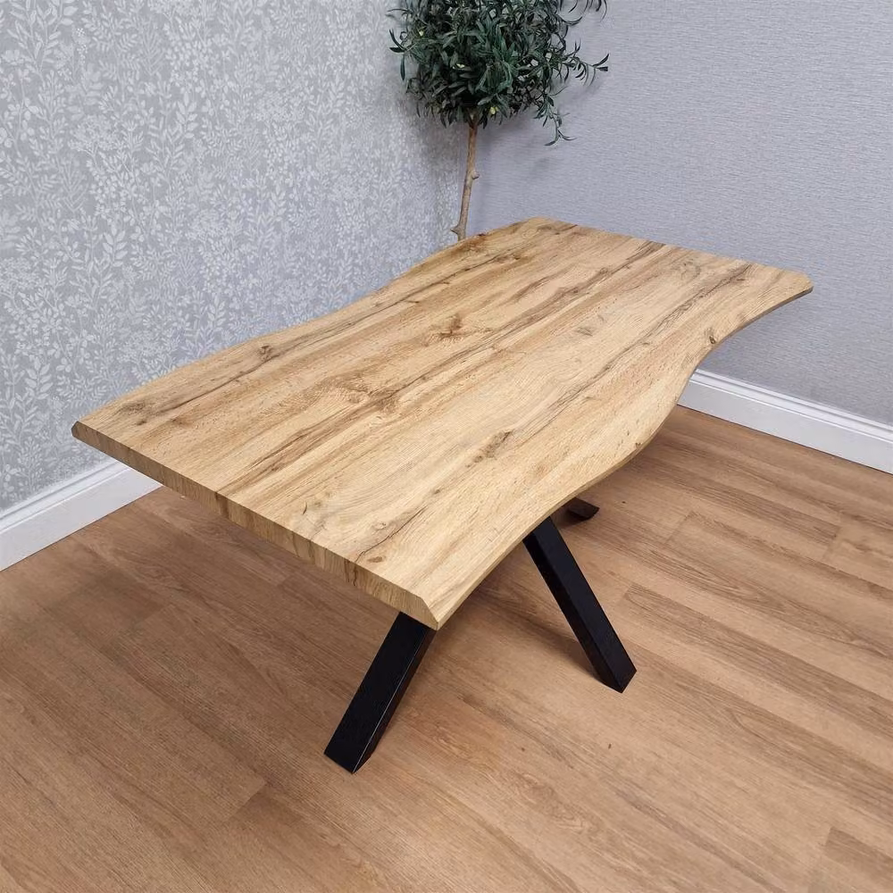 KOSY KOALA Modern Rectangular Wooden Dining Table with X-Frame Metal Legs in Brown, W/D/H: 120 x 77 x 75 cm – 2