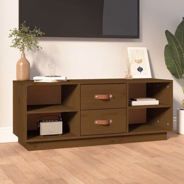 Berkfield Home Rustic Solid Wood Pine TV Cabinet in Honey Brown, W: 100 cm, D: 34 cm, H: 40 cm