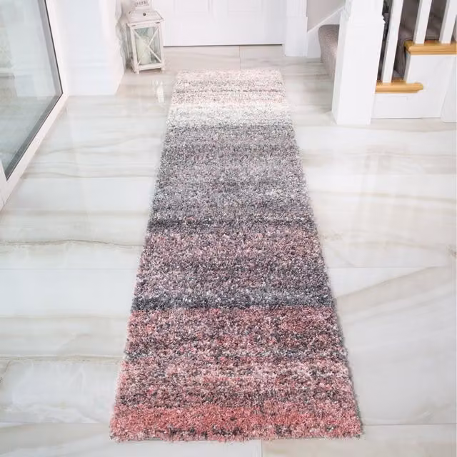The Rug House Super Soft Striped Mottled Shaggy Area Rug in Blush Pink, W: 60 cm, L: 240 cm