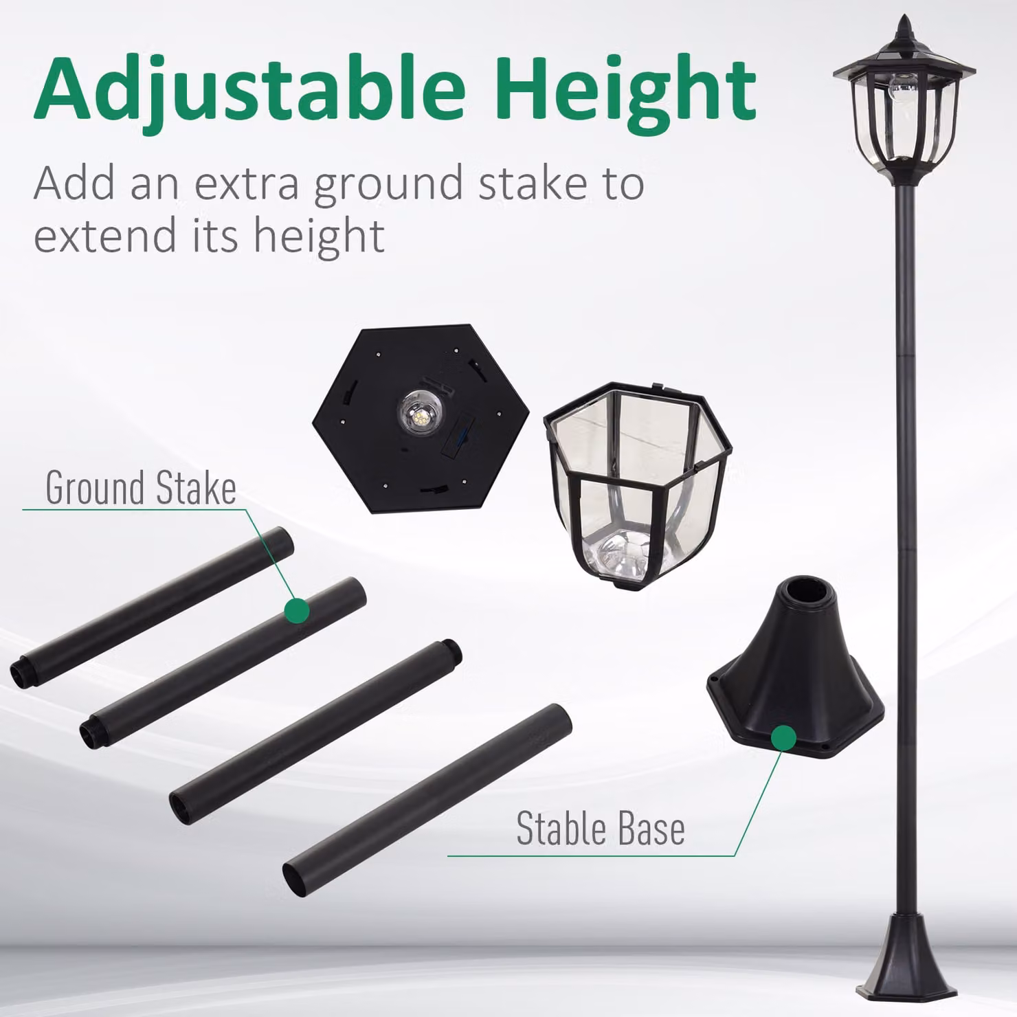Outsunny Black Solar LED Garden Lamp Post with Dusk Sensor and Ground Spike, Height: 177 cm – 4