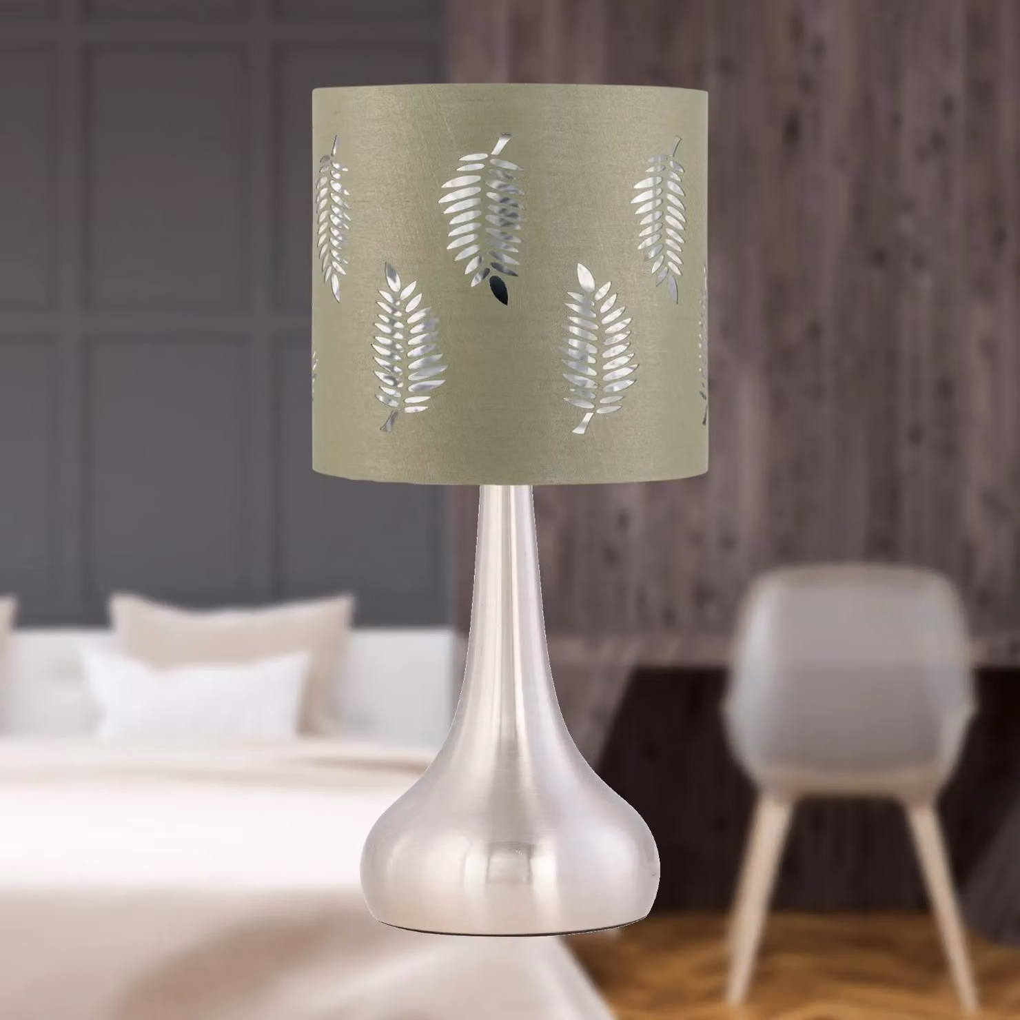 First Choice Lighting Romana Touch Table Lamp in Chrome with Green Fabric Shade – 3