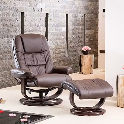 Artemis Home Burdell Brown Synthetic Leather Swivel Recliner Chair and Footstool, Width: 88 cm – 1