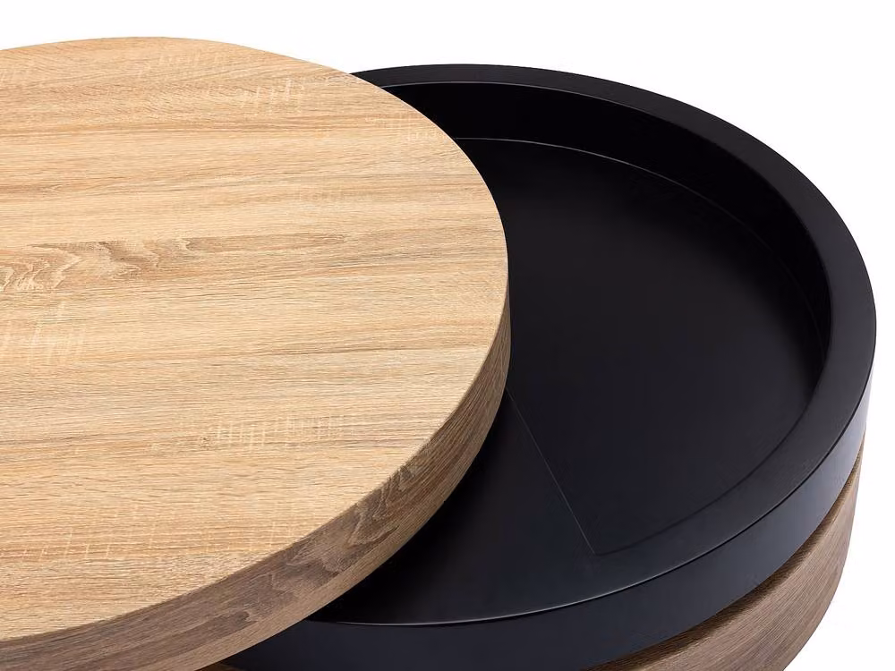 Vente-unique Round Swivelling Coffee Table with MDF Compartment in Black and White, W/D/H: 80 x 80 x 40 cm – 3