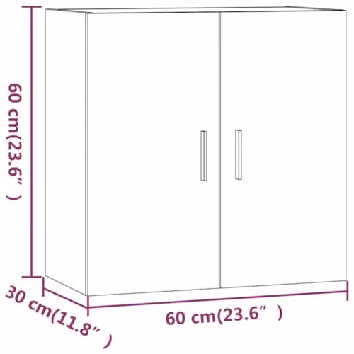 vidaXL Wall Cabinet in Grey MDF with Hinged Doors, W/D/H: 60 x 30 x 60 cm – 2