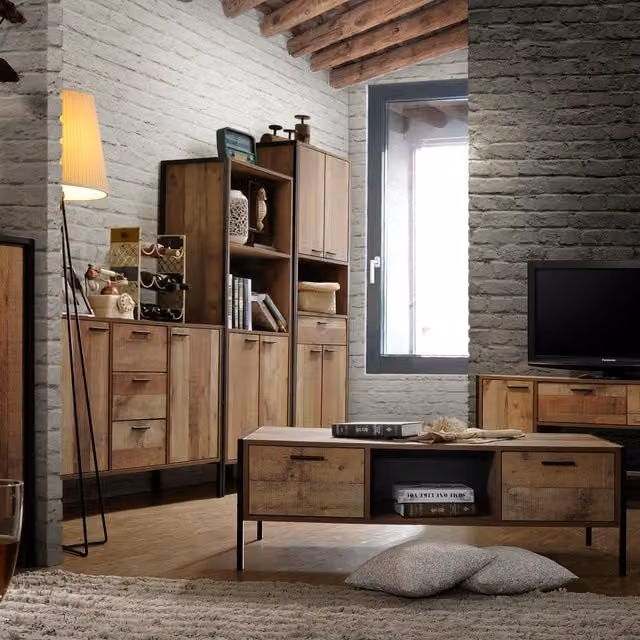 Timber Art Design UK Rustic Brown Wood Living Room Furniture Set