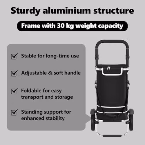 vidaXL Shopping Trolley in Black with Oxford Fabric, W/D/H: 36.5 x 46.5 x 100.5 cm – 4