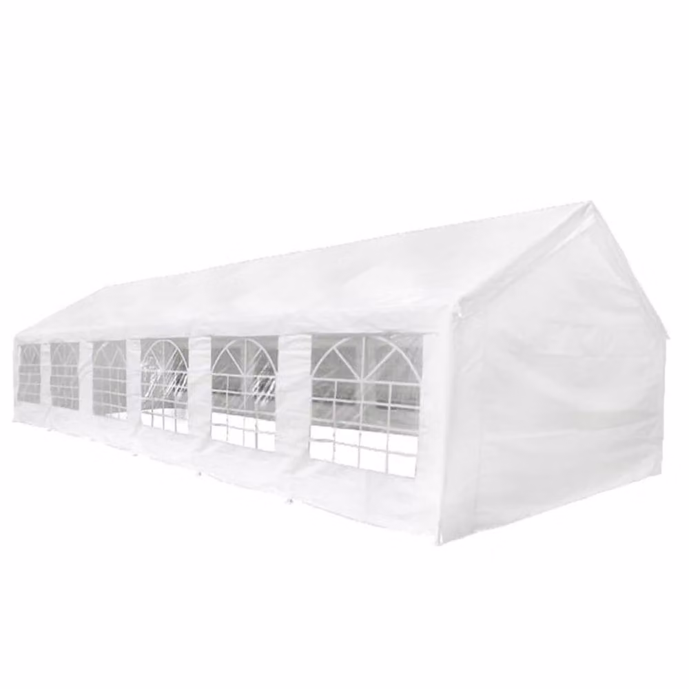 Berkfield Home White Party Tent with Windows and Steel Frame, W: 12 m, D: 6 m – 2