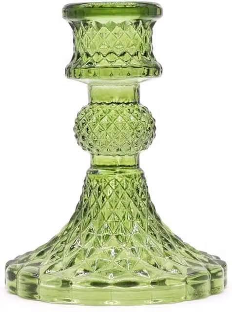 KDMK Vintage Green Glass Taper Candle Holder for Tabletop Decor