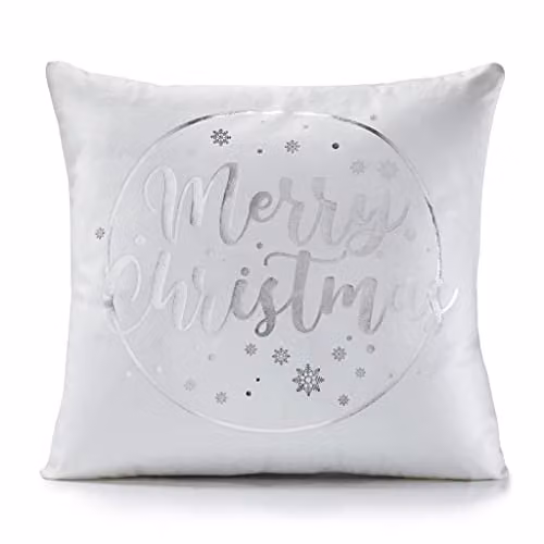 Luxury Living White and Silver Christmas Decorative Cushion with Pad, W/D/H: 45 x 45 x 45 cm