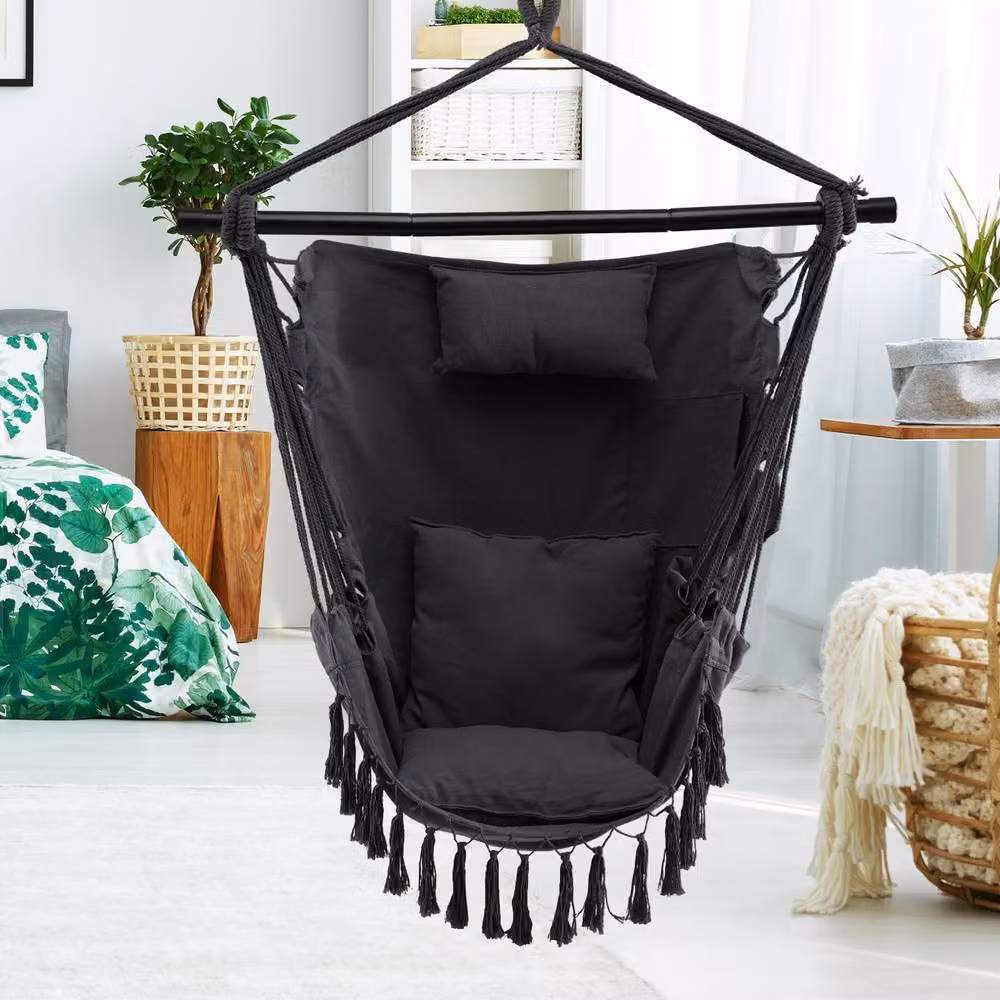 Gymax Egg Hammock Swing Chair with Metal Frame and Soft Cushions in Grey – 6
