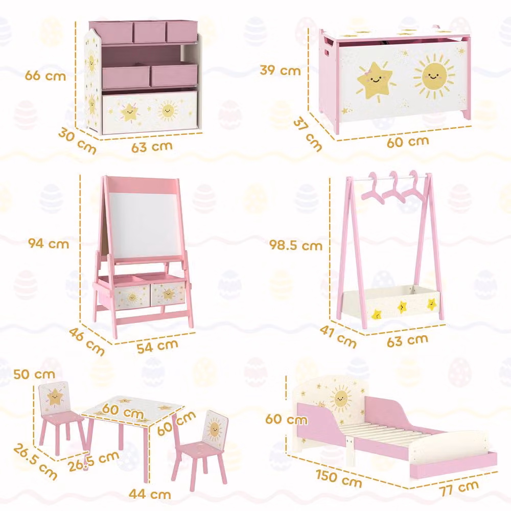 AIYAPLAY Kids Bedroom Furniture Set in Pink with Table, 2 Chairs and Bookcase – 2