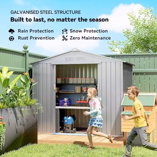 Outsunny Metal Garden Shed in Grey with Foundation Kit, Double Doors and Side Vents – 2