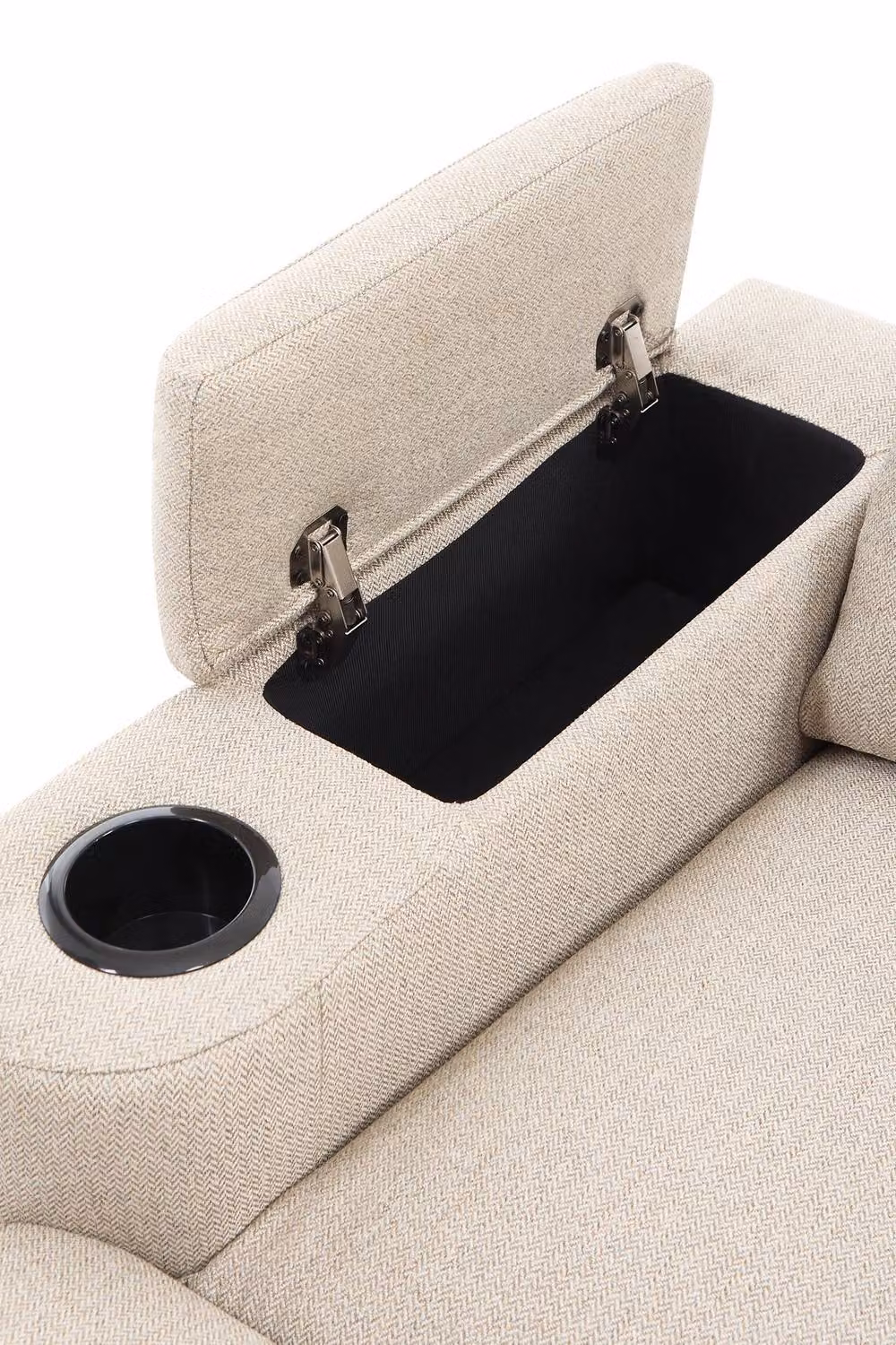 More4Homes Avery 3 Seater Electric Recliner Chaise Lounge Fabric Sofa in Beige with USB Charging and Cup Holders – 4