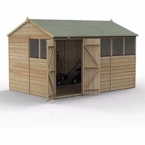Forest Garden Brown Wooden Reverse Apex Shiplap Shed with 6 Windows and Double Doors W/D/H: 365.78 x 365.78 x 243.84 cm – 1