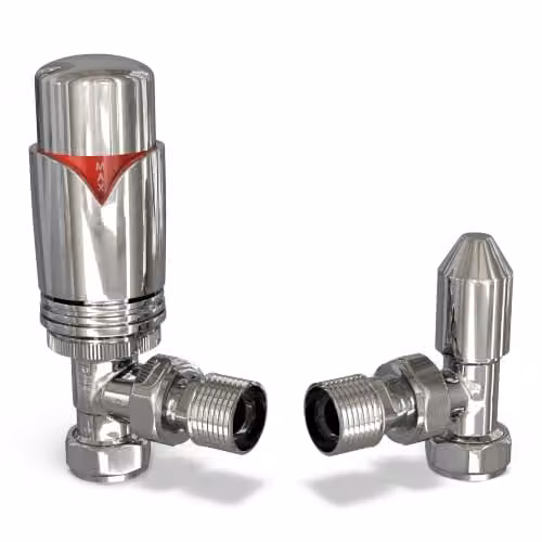 UK Radiators Derry Bold Chrome Thermostatic Radiator Valve and Lockshield Set
