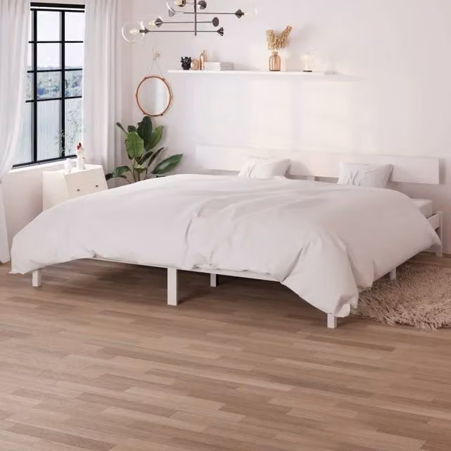 Berkfield Home Super King Size Bed Frame in White Solid Pine Wood, W/D/H: 180 x 200 cm