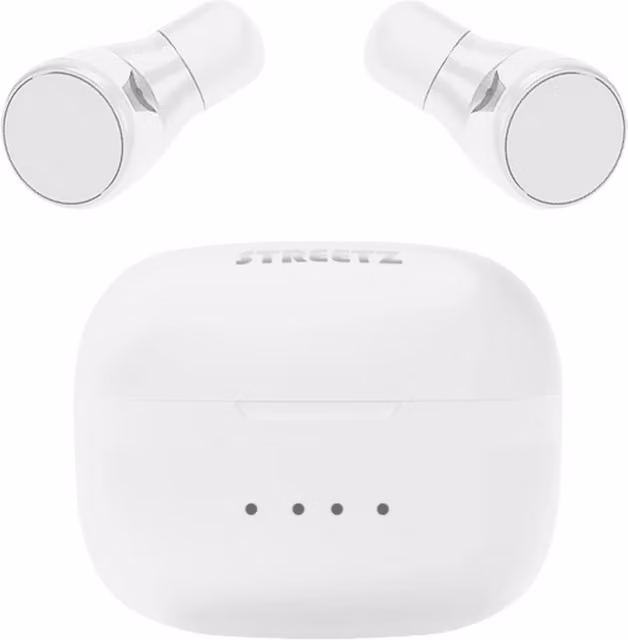 Streetz True Wireless Stay in Ear Dual Earbuds with Charging Case, White