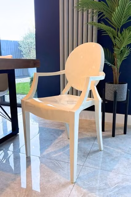 Fusion Living Ghost Style Plastic Louis Armchair in Ivory – 1