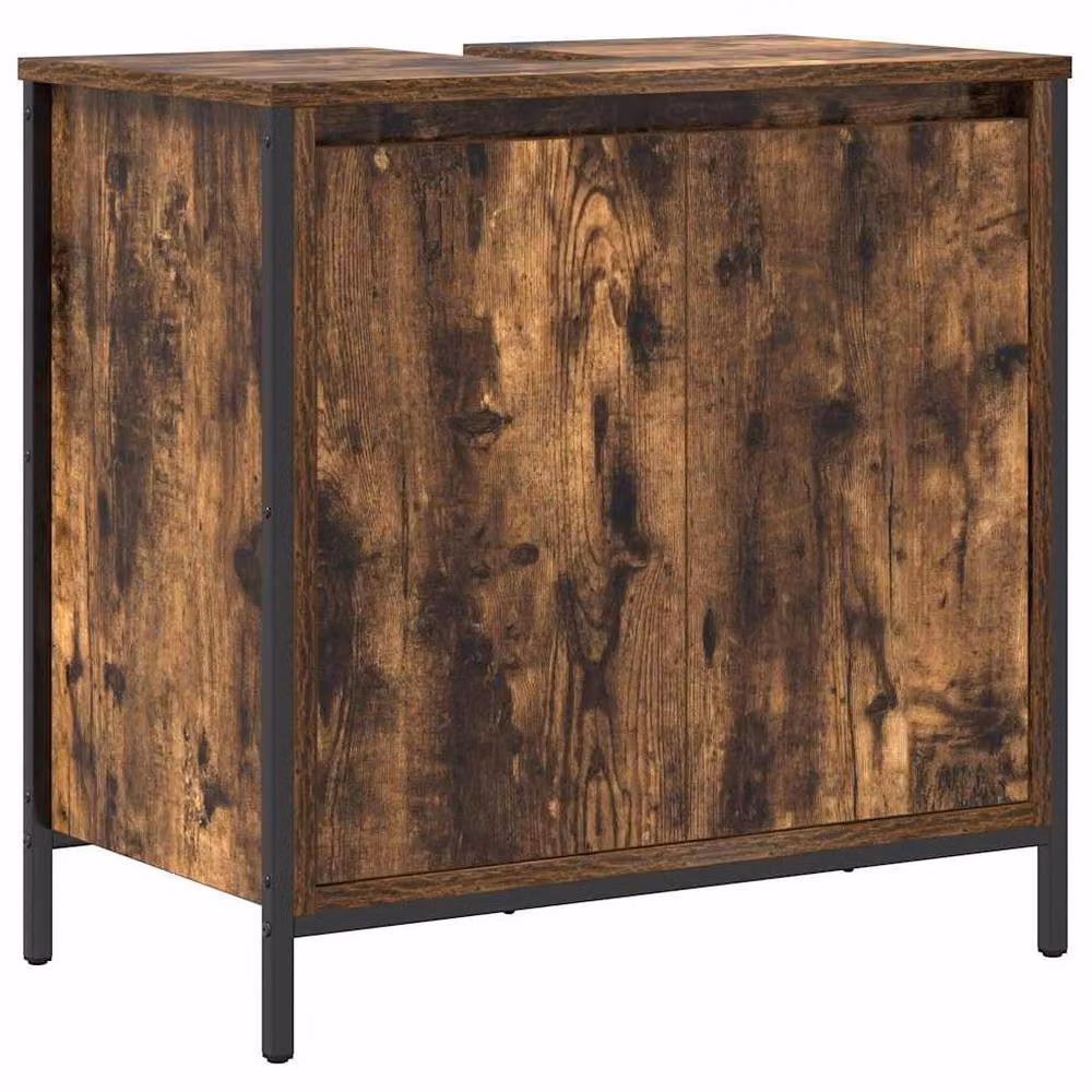 Berkfield Home Modern Bathroom Basin Cabinet in Smoked Oak Brown, W/D/H: 60 x 34.5 x 60 cm – 2