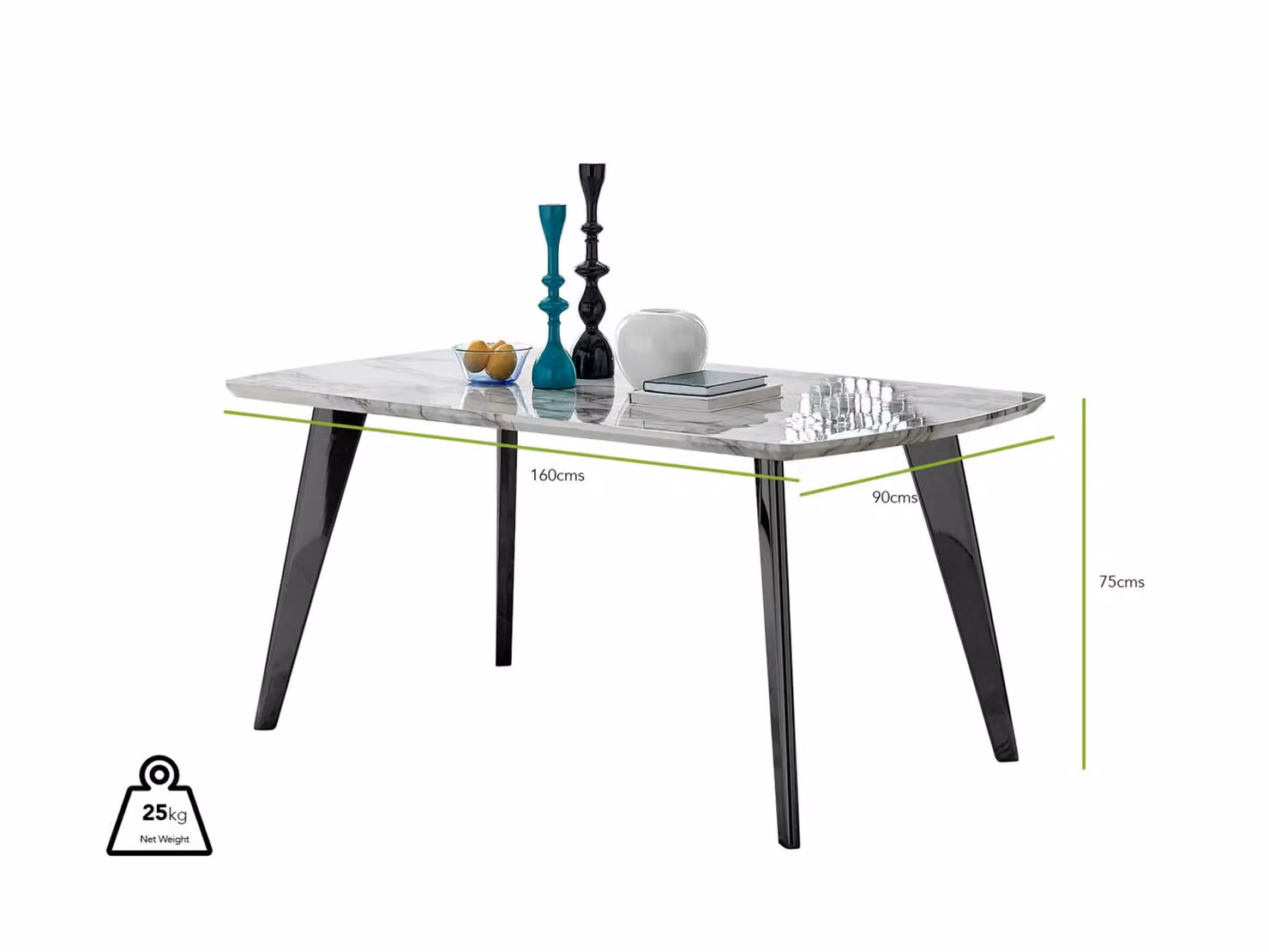 FurnitureboxUK Andria White Marble Effect Rectangular Dining Table and 6 Corona Faux Leather Chairs in Black and White, W/D/H: 160 x 90 x 75 cm – 2
