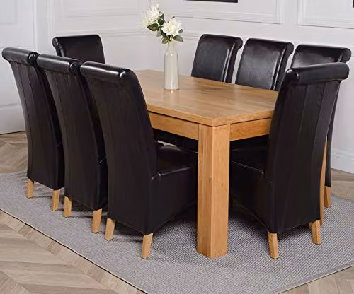 Thats Furniture Dakota Oak Dining Table and 8 Montana Black Leather Chairs Set, W: 182 cm, D: 92 cm, H: 77 cm – 1