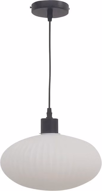 First Choice Lighting Baton LED Pendant Light with White Ribbed Oval Glass and Black Fitting – 1