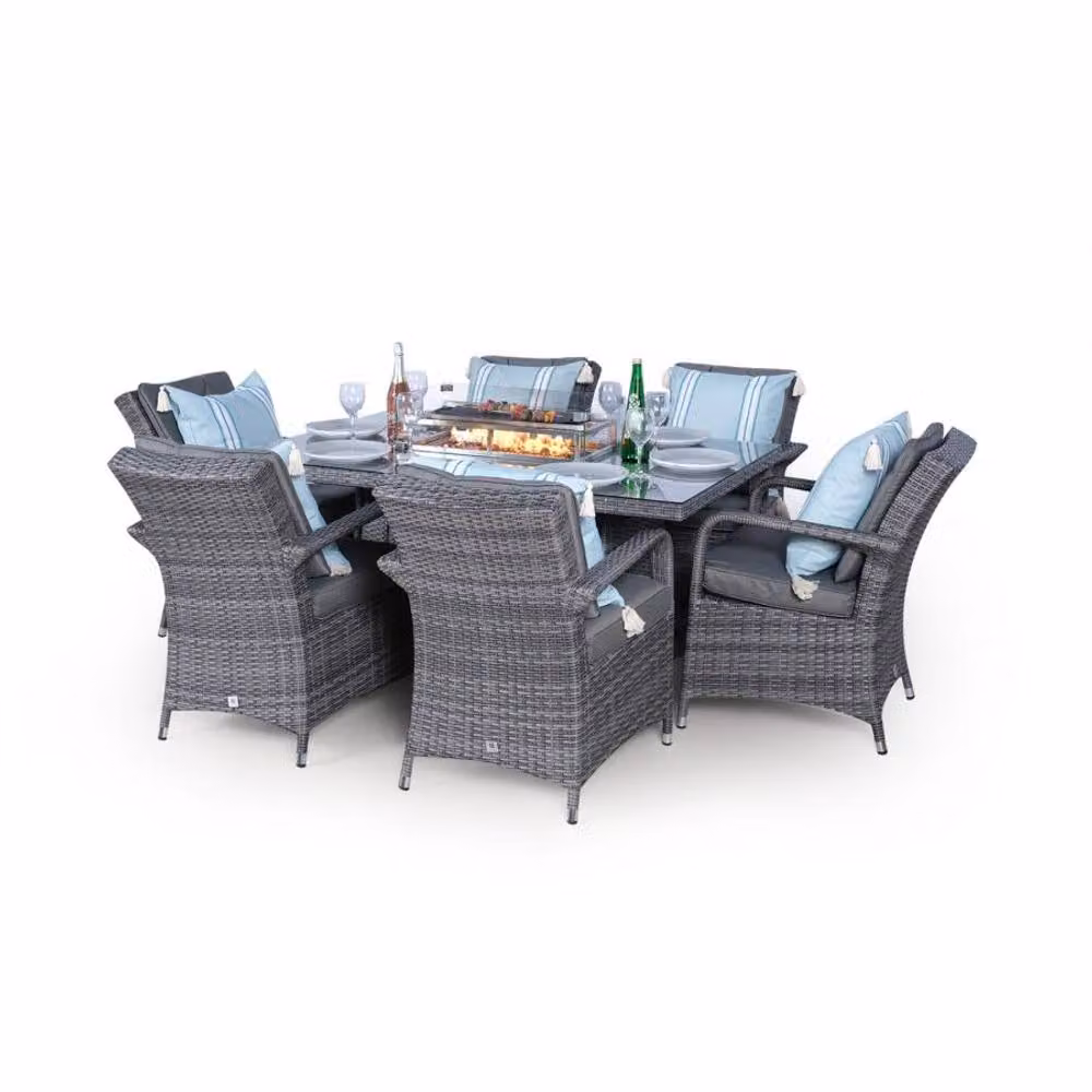 Thats Furniture Arizona 6 Seater Rectangle Rattan Dining Set with Fire Pit in Grey – 2