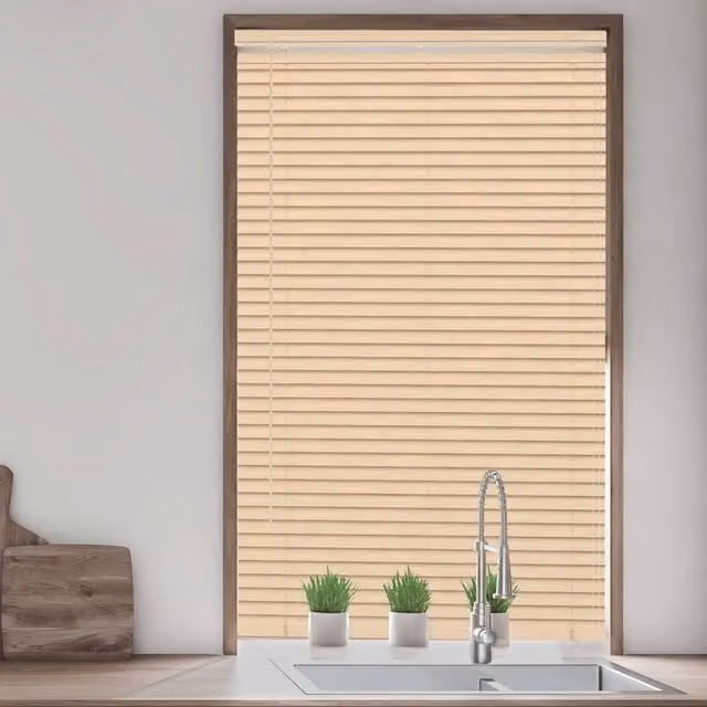 Blinds Outlet Woodgrain Effect PVC Venetian Blinds in Beige, Width: 75 cm, Drop: 150 cm