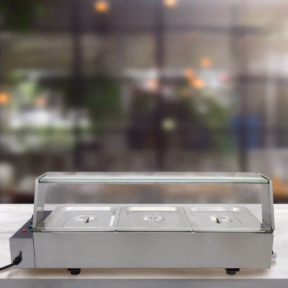 KuKoo 3 Pan Wet Well Bain Marie in Silver Stainless Steel and Glass – 5