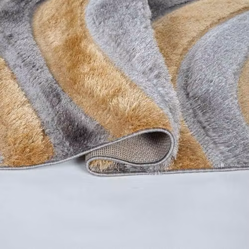 Desire Rugs Modern Soft Waves Shimmer Shaggy Area Rug, Yellow and Multicolour, W: 60 cm, L: 220 cm – 2