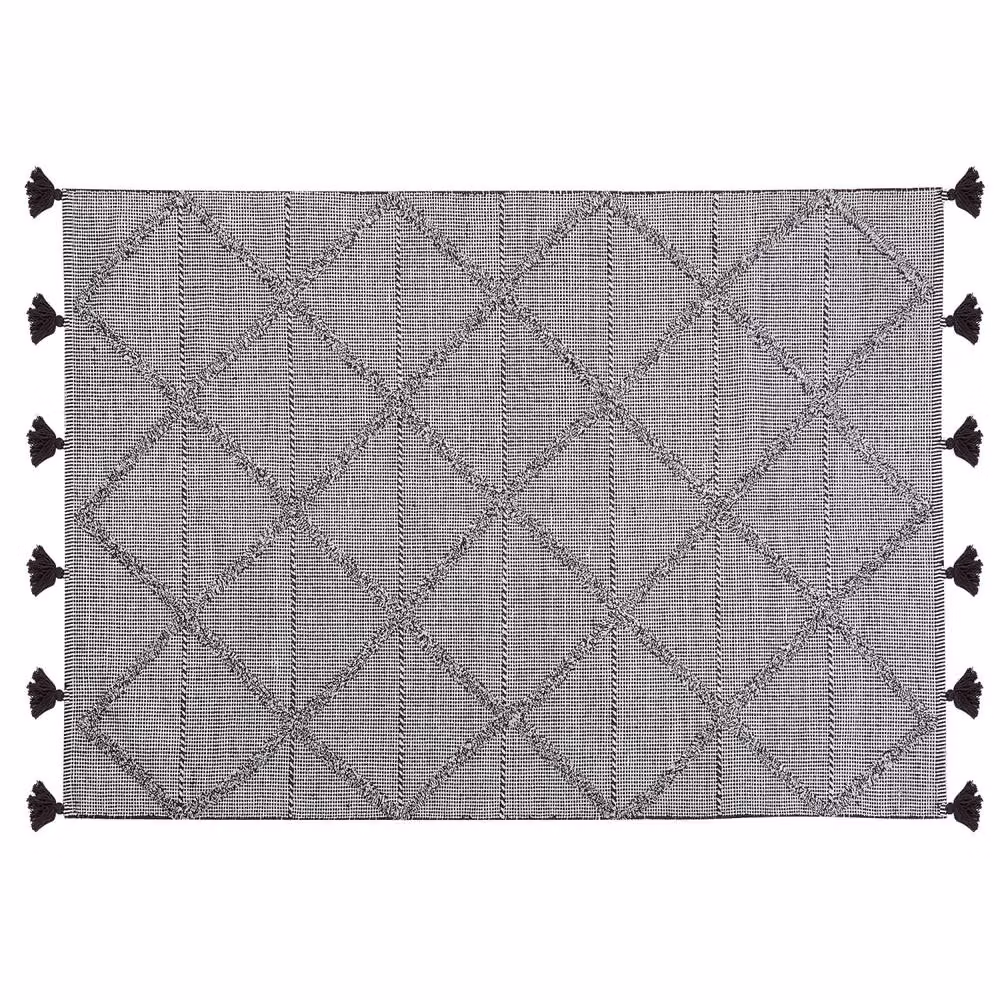 Wyld and Coco Oriental Geometric Woven Cotton Tassel Rug in Brown, W: 140 cm, D: 200 cm – 2