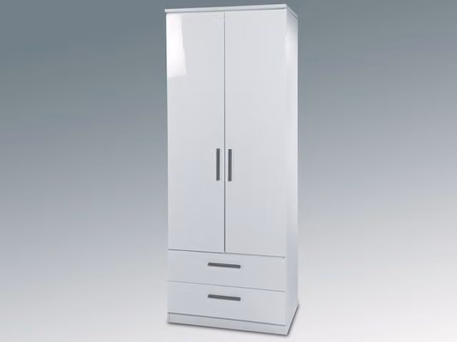 Welcome Knightsbridge White High Gloss Double Wardrobe with 2 Doors and 2 Drawers