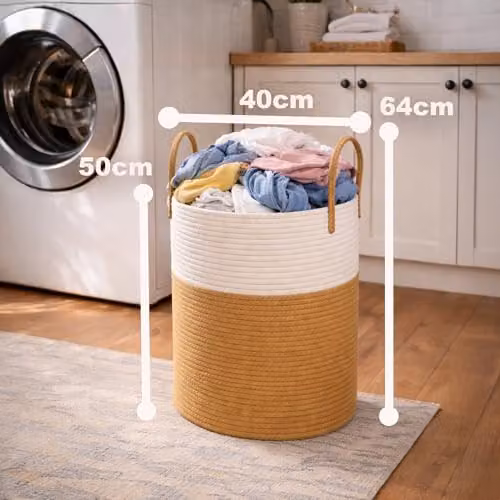Libbi Lou Cotton Rope Storage Basket, 72L, Beige and White, W: 50 cm, D: 38 cm, H: 38 cm – 2