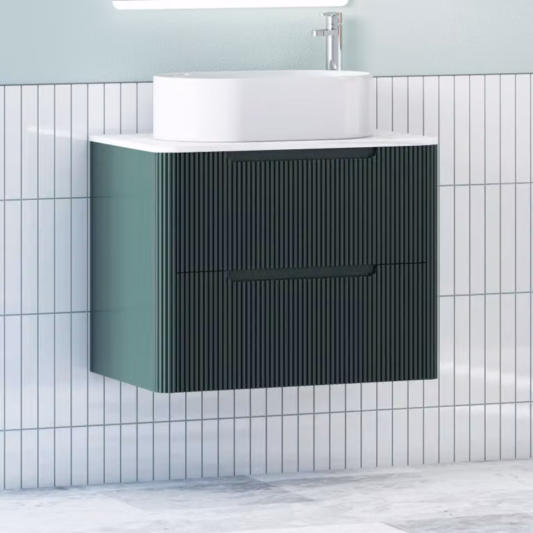 Royal Bathrooms Avenza Wall Hung Vanity Unit with Peak Basin, Moss Green, Depth: 80 cm