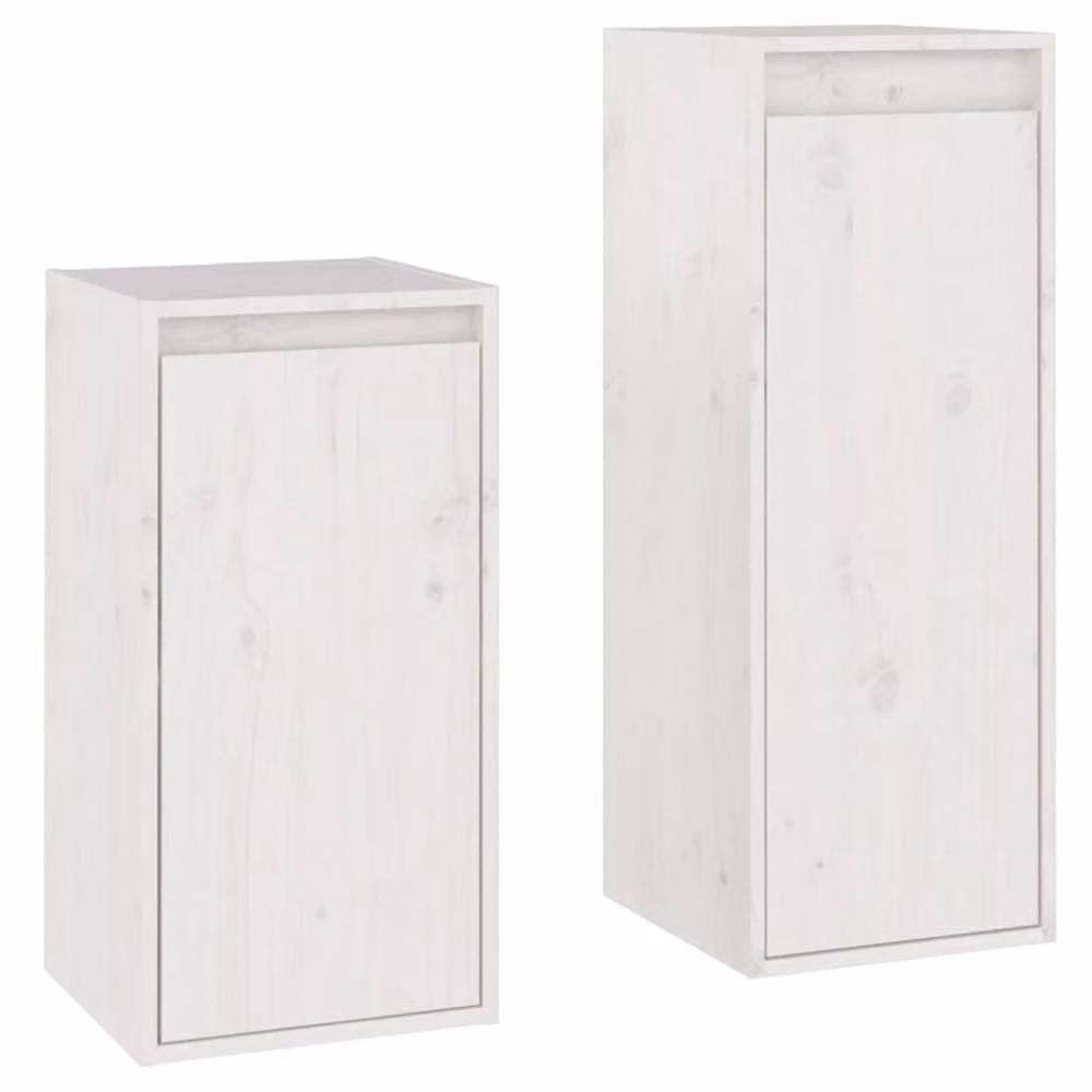 Berkfield Home Set of 2 White Solid Pine Wall Mounted TV Cabinets with Hinged Doors and Internal Shelves – 2