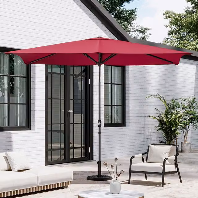 Breeins Rectangular Floral Parasol with Concrete Base in Red