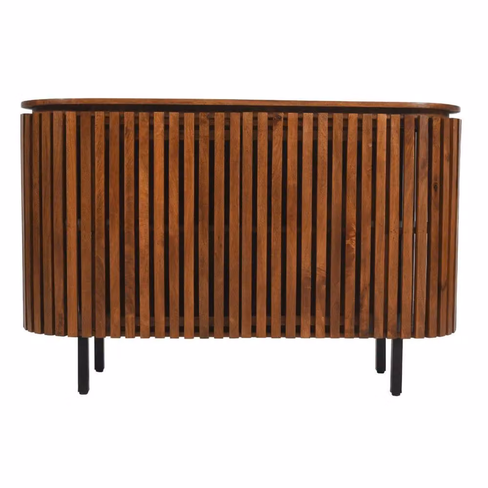 Wyld Haus California Mid-Century Slatted Mango Wood Two Door Sideboard in Brown and Black – 2