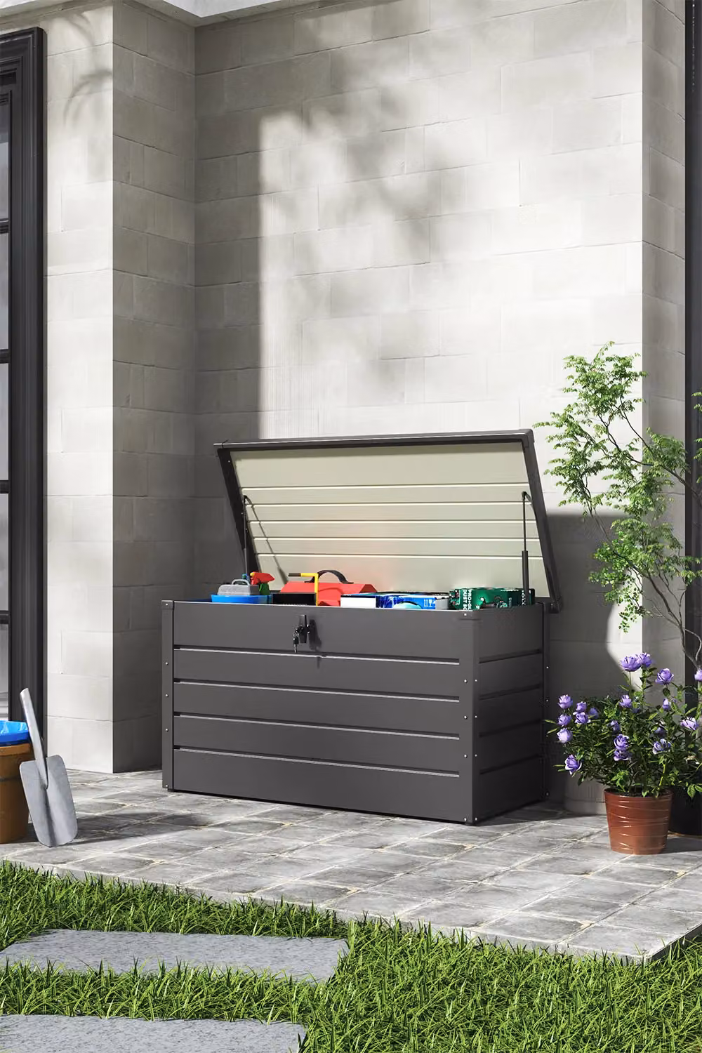 Garden Sanctuary 350L Metal Lockable Outdoor Garden Storage Box in Grey – 2