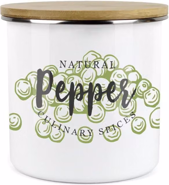 Purely Home Green Label Herbs Storage Canister in White and Green Enamel Metal