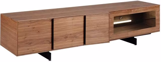 Angel Cerda Modern Walnut TV Cabinet with Black Steel and LED Lighting in Brown – 1
