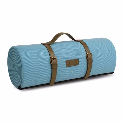 Voyager Blue Herringbone Picnic Blanket, W/D/H: 200 x 200 x 1 cm, Waterproof and Sandproof Foldable Outdoor Mat with Carry Handle – 1