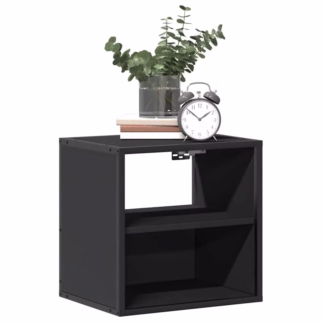 Berkfield Home Wall-mounted Bedside Cabinet Black W: 40 cm, D: 31 cm, H: 39.5 cm – 4