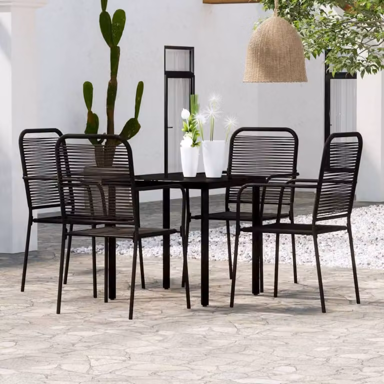 Berkfield Home Elegant 5 Piece Black Garden Dining Set with Glass and Metal Table