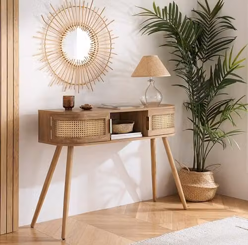 Birlea Noah Rattan and Oak 2 Door Console Table, Brown – 2