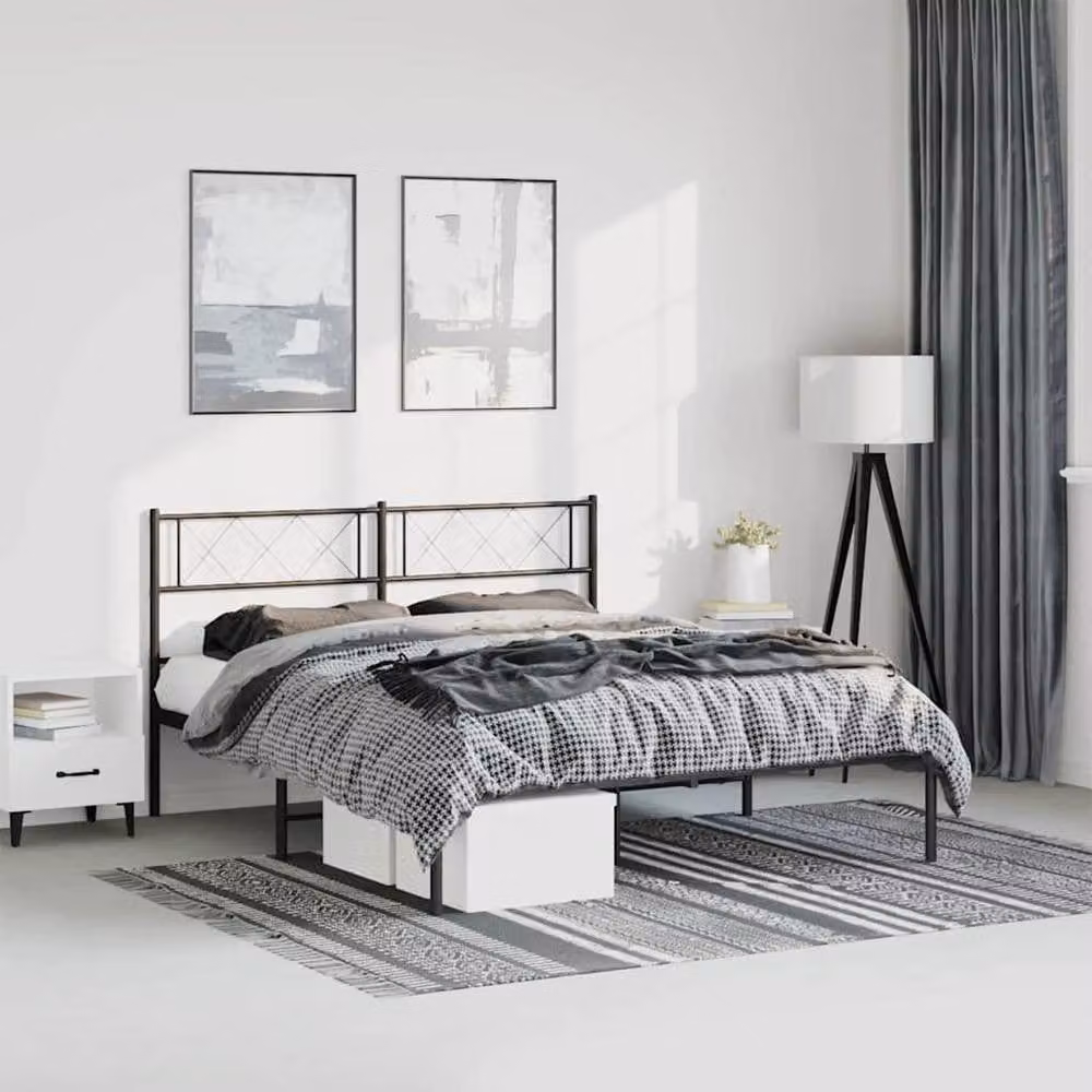 Berkfield Home Metal Bed Frame with Headboard in Black, W/D/H: 135 x 190 cm – 2