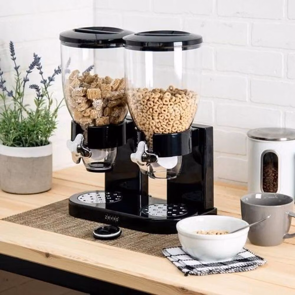 Nordara Black Airtight Double Cereal Dispenser for Breakfast, Pasta, Flour and Rice Storage – 5