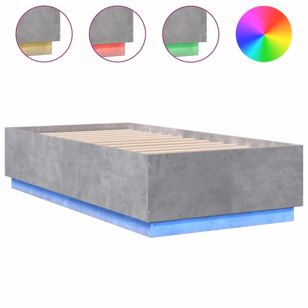 Berkfield Home Single Bed Frame with Under-Bed LED Lighting in Concrete Grey, W/D/H: 90 x 190 x 40 cm – 3